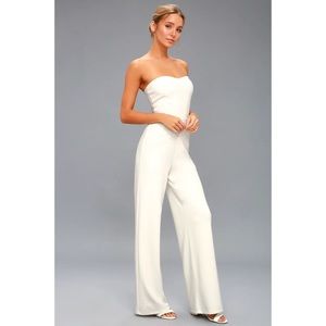Lulu’s Edith Ivory Strapless Jumpsuit princess back zip wide leg high waist LG